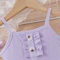 2pcs Toddler Girl Sweet Ruffled Ribbed Camisole and Butterfly Print Shorts Set Purple image 3