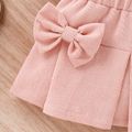 3pcs Baby Girl 95% Cotton Ribbed Ruffle Long-sleeve Top and Bow Front Skirt & Headband Set Pink image 3