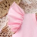 2pcs Toddler Girl Sweet Flutter-sleeve Tee and Stripe Belted Shorts Set Pink image 2
