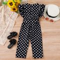 2pcs Toddler Girl Trendy Polka dots Flutter-sleeve Jumpsuits & Belt Black image 2