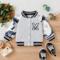 Baby Boy/Girl Letter Embroidered Dinosaur Print Raglan Sleeve Jacket Lightgrey image 1