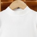 3pcs Toddler Girl Trendy Ribbed Puff-sleeve Tee and Corduroy Skirt & Belt Set White image 4