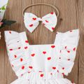 2pcs Baby Girl Allover Heart Print Ruffled Sleeveless Romper & Headband Set White image 3
