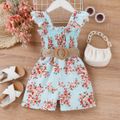2pcs Toddler Girl Sweet Floral Print Smocked Sleeveless Rompers and Belt Multi-color image 1