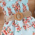 2pcs Toddler Girl Sweet Floral Print Smocked Sleeveless Rompers and Belt Multi-color image 5