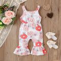 Baby Girl Allover Floral Print Sleeveless Bell Bottom Jumpsuit Pink image 2