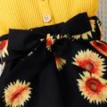 Baby Girl Sunflower Print & Ribbed Spliced Spaghetti Strap Romper Shorts Yellow image 5