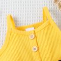 Baby Girl Sunflower Print & Ribbed Spliced Spaghetti Strap Romper Shorts Yellow image 3