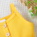 Baby Girl Sunflower Print & Ribbed Spliced Spaghetti Strap Romper Shorts Yellow image 4