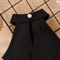 3pcs Baby Boy Solid Ribbed Halter Neck Sleeveless Top and Plaid Shorts & Belt Set Black image 4