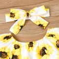 2pcs Toddler Girl Trendy Ripped Denim Jeans and Floral Print Tee Set Yellow image 3