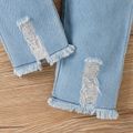 2pcs Toddler Girl Trendy Ripped Denim Jeans and Floral Print Tee Set Yellow image 5