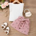 2pcs Toddler Girl Sweet Ruffled Sleeveless Tee and Floral Print Corduroy Skirt Set Pink image 2