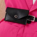 4pcs Toddler Girl Trendy Sleeveless Tee & Shorts & Lapel Collar Coat and Belted Waist Bag Set Roseowhite image 3