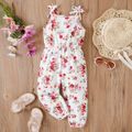 Toddler Girl Sweet Floral Print Bowknot Design Sleeveless Jumpsuits Multi-color image 1