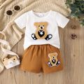 2pcs Baby Boy 95% Cotton Short-sleeve Bear Embroidered Tee & Shorts Set Brown image 3