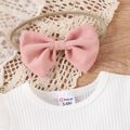3pcs Baby Girl 95% Cotton Ribbed Ruffle Short-sleeve Tee and Bow Front Skirt & Headband Set Pink image 4