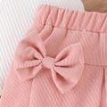 3pcs Baby Girl 95% Cotton Ribbed Ruffle Short-sleeve Tee and Bow Front Skirt & Headband Set Pink image 5
