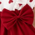 2pcs Baby Girl Heart Print Ruffled Short-sleeve Faux-two Bow Front Dress & Headband Set WineRed image 5