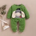 Donkey Embroidery 3D Ear Design Long-sleeve Green Baby Jumpsuit Green image 2