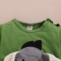 Donkey Embroidery 3D Ear Design Long-sleeve Green Baby Jumpsuit Green image 4
