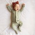 Baby Boy/Girl 95% Cotton Ribbed Long-sleeve Footed Snap Jumpsuit Light Green image 2