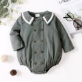 Solid Lapel Collar Long-sleeve Baby Romper Grey image 1