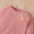 Baby 2pcs Solid Waffle Long-sleeve Sweatshirt and Trouser Set Light Pink