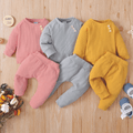 Baby 2pcs Solid Waffle Long-sleeve Sweatshirt and Trouser Set Light Pink image 2