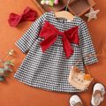 Baby 2pcs Cashmere Wool Houndstooth Plaid Long-sleeve Bowknot Dress Black/White/Red image 3