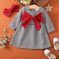 Baby 2pcs Cashmere Wool Houndstooth Plaid Long-sleeve Bowknot Dress Black/White/Red image 4