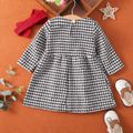 Baby 2pcs Cashmere Wool Houndstooth Plaid Long-sleeve Bowknot Dress Black/White/Red