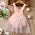 Baby Pink Floral Lace and Mesh Splicing Sleeveless Letter Romper Party Dress Pink image 3