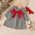 Baby 2pcs Cashmere Wool Houndstooth Plaid Long-sleeve Bowknot Dress Black/White/Red image 2