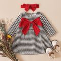 Baby 2pcs Cashmere Wool Houndstooth Plaid Long-sleeve Bowknot Dress Black/White/Red image 1