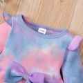 Baby 2pcs Tie Dye Waffle Long-sleeve Ruffle Bowknot Top and Trouser Set Multi-color