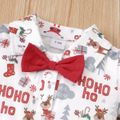 2pcs Baby Red Christmas All Over Print Short-sleeve Shirt Romper and Overalls Shorts Set Red