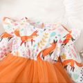 الكرتون الثعلب طباعة كشكش طويلة الأكمام الربط فستان طفل شبكة الأورجانزا البرتقالي image 4