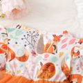 الكرتون الثعلب طباعة كشكش طويلة الأكمام الربط فستان طفل شبكة الأورجانزا البرتقالي image 5