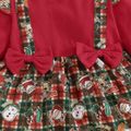 Christmas 2pcs Baby Plaid Splicing Santa and Snowman Print Red Long-sleeve Romper Dress Set Red image 3