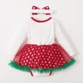 Baby Shark 2-piece Baby Girl 1st Christmas Polka Dots Bodysuit Tutu Dress with Headband Red/White image 3