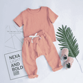 Crepe 2pcs Solid Short-sleeve Baby Set Pink image 1