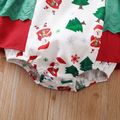 Christmas All Over Santa and Tree Print Color Block Ruffle Baby Romper White