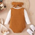 2pcs Baby Cotton Long-sleeve Splicing Faux-two Ribbed Romper Set Brown
