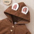 3pcs Baby All Over Rainbow Print Long-sleeve T-shirt and Brown Corduroy Vest with Trousers Set Brown