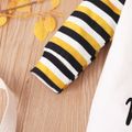 New Year 2pcs Baby Boy/Girl Letter Print White Splicing Striped Long-sleeve Jumpsuit Set White
