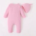 Baby Shark 2pcs Baby Boy/Girl Cotton Solid Long-sleeve Jumpsuit with Hat Set Pink