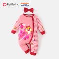 Baby Shark Baby Girl Heart and Stripe Long-sleeve Jumpsuit Pink