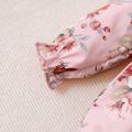 2pcs Baby Girl All Over Floral Print Pink Long-sleeve Ruffle Romper with Headband Set Pink