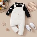 2pcs Baby Boy/Girl Dots Long-sleeve Cardigan and Solid Overalls Set Black/White